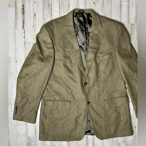 Oscar De La Renta Wool Cashmere Solid Brown Mens Blazer Sport Coat Size 44R - Picture 3 of 11